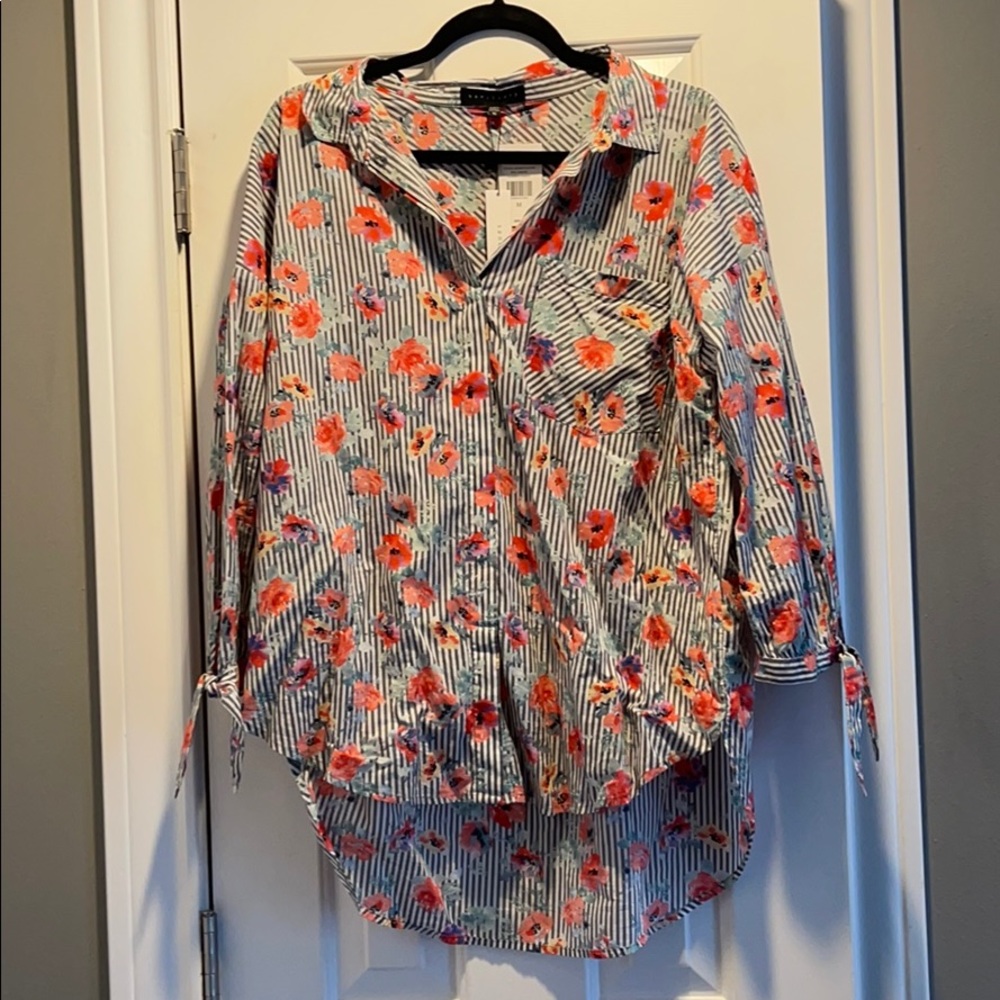 Striped Button-Down With Flower Pattern